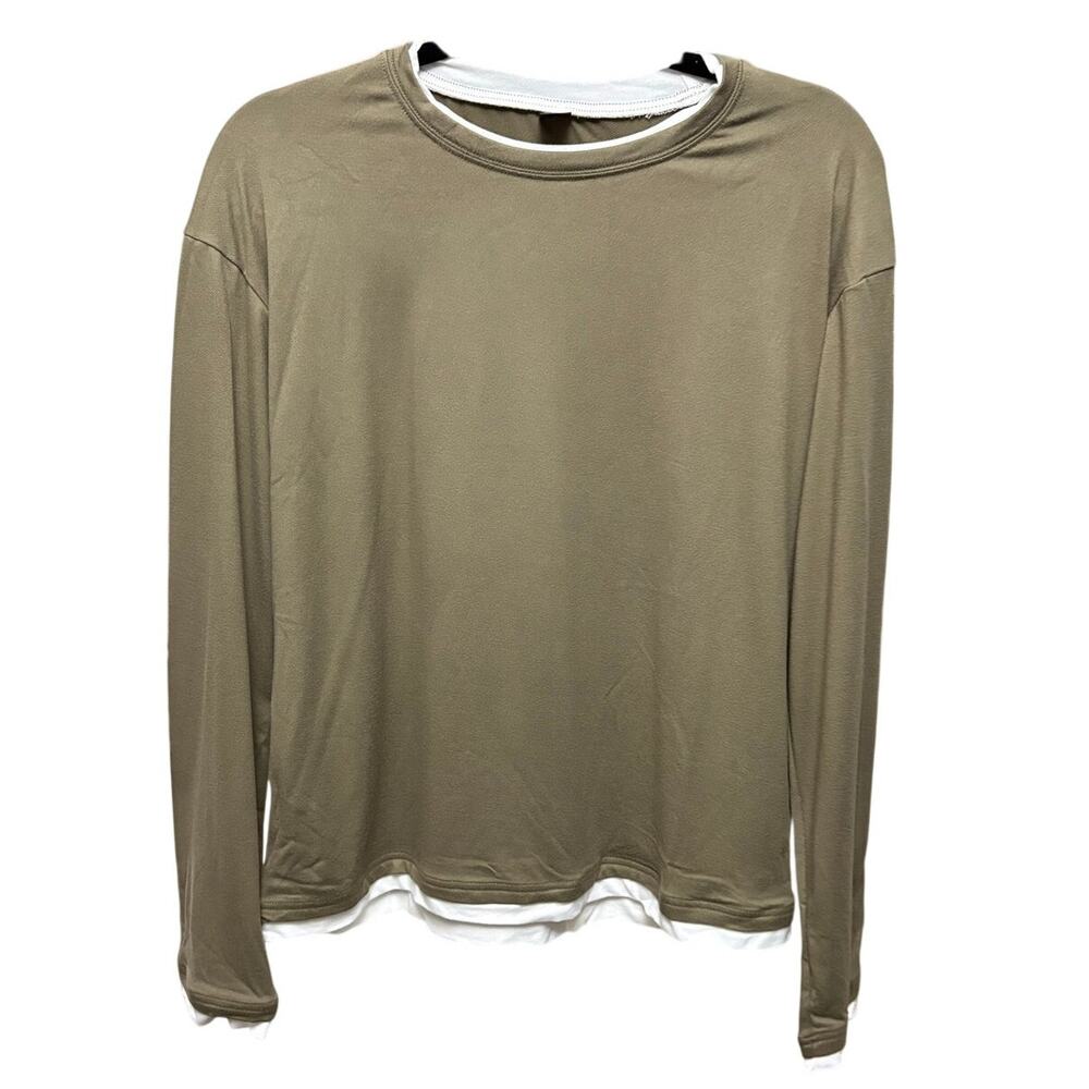 NWOT-L-Dazy Khaki Green Mock Layered Long Sleeve Tee